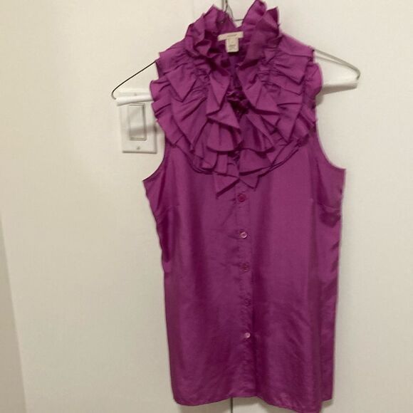 J. Crew Silk Sleeveless Blouse with Ruffled Collar. Orchid. Size 0. - Picture 2 of 6